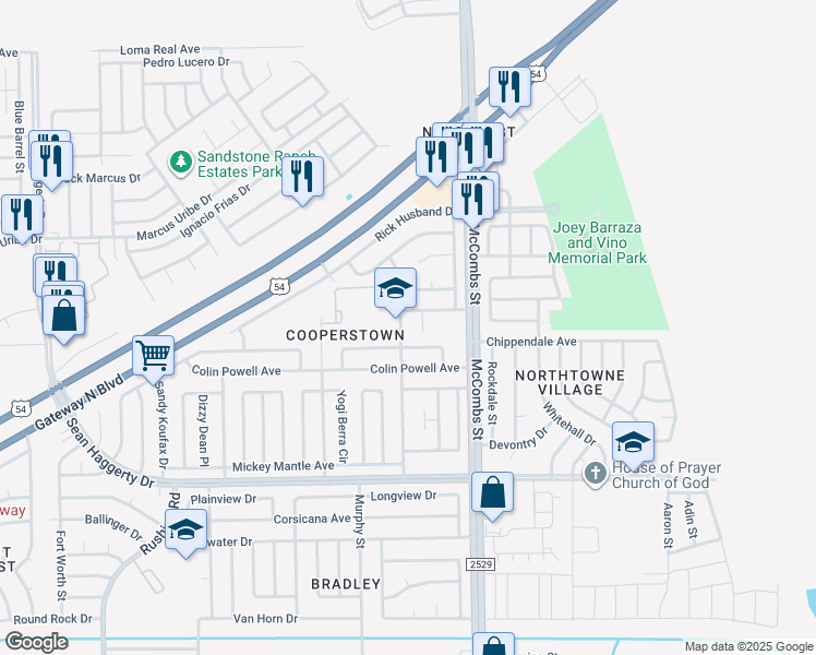 map of restaurants, bars, coffee shops, grocery stores, and more near 11116 Whitey Ford Street in El Paso