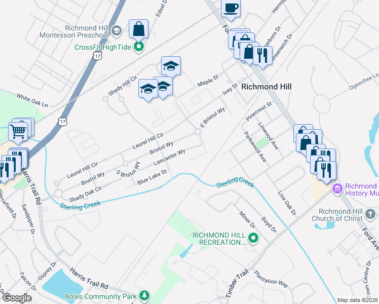 map of restaurants, bars, coffee shops, grocery stores, and more near 258 Lancaster Way in Richmond Hill