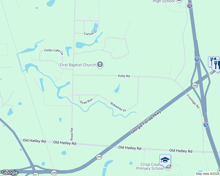 map of restaurants, bars, coffee shops, grocery stores, and more near 2115 Royal Road in Cordele
