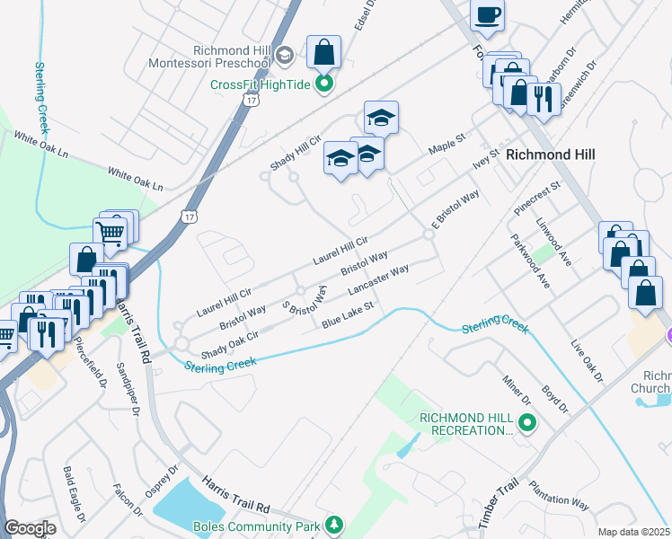 map of restaurants, bars, coffee shops, grocery stores, and more near 565 Bristol Way in Richmond Hill