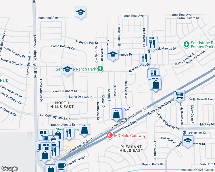 map of restaurants, bars, coffee shops, grocery stores, and more near 11037 Acoma Street in El Paso