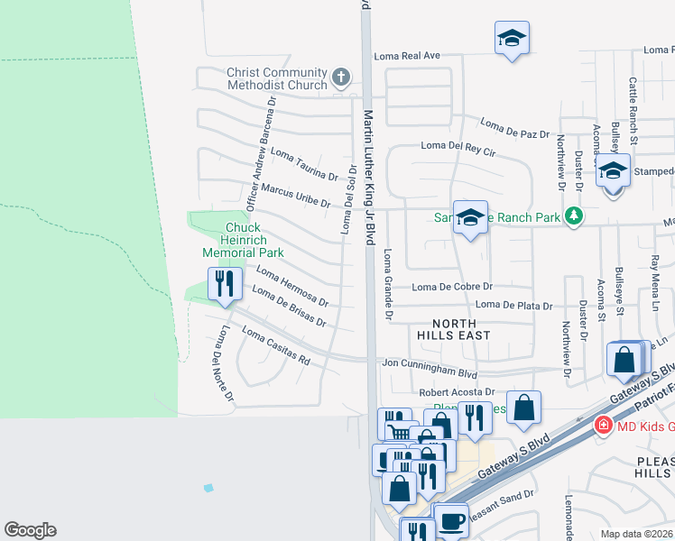 map of restaurants, bars, coffee shops, grocery stores, and more near 4396 Loma De Luna Drive in El Paso