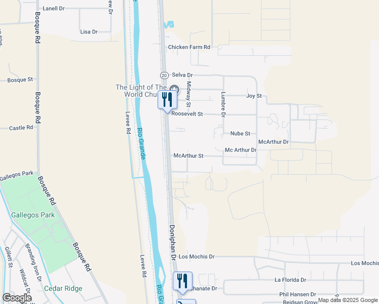 map of restaurants, bars, coffee shops, grocery stores, and more near 201 Mc Arthur Drive in Canutillo