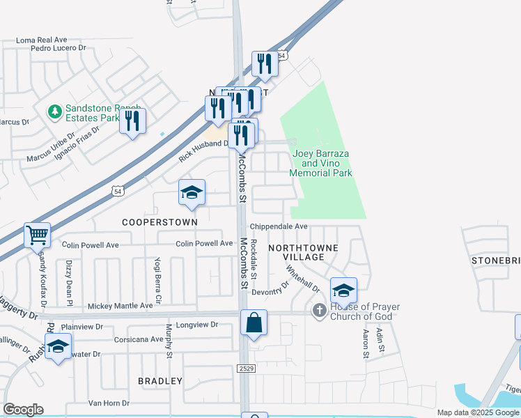 map of restaurants, bars, coffee shops, grocery stores, and more near 5800 Redstone Pass Court in El Paso
