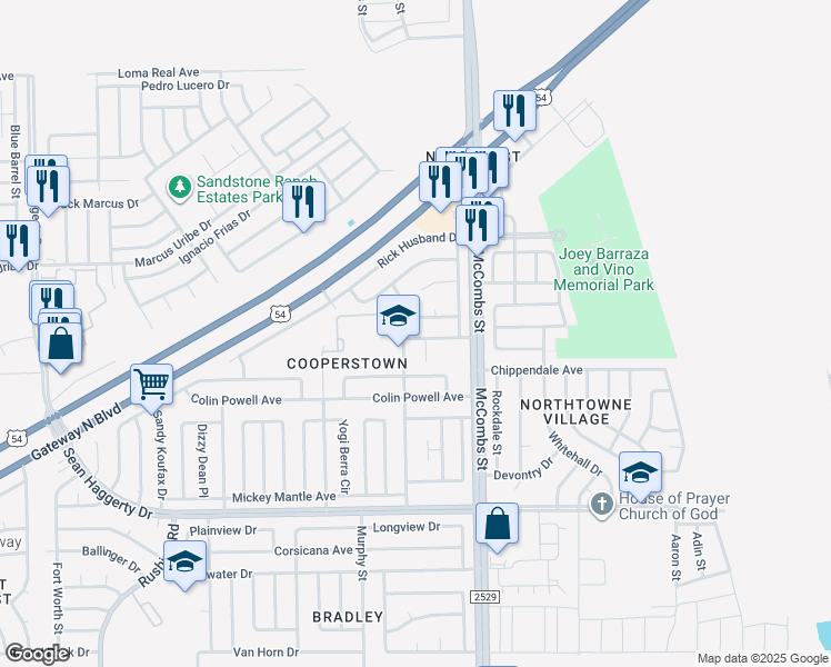 map of restaurants, bars, coffee shops, grocery stores, and more near 11116 Whitey Ford Street in El Paso