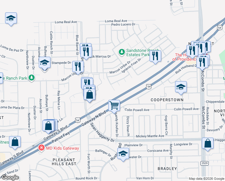 map of restaurants, bars, coffee shops, grocery stores, and more near 5332 Guillermo Frias Lane in El Paso
