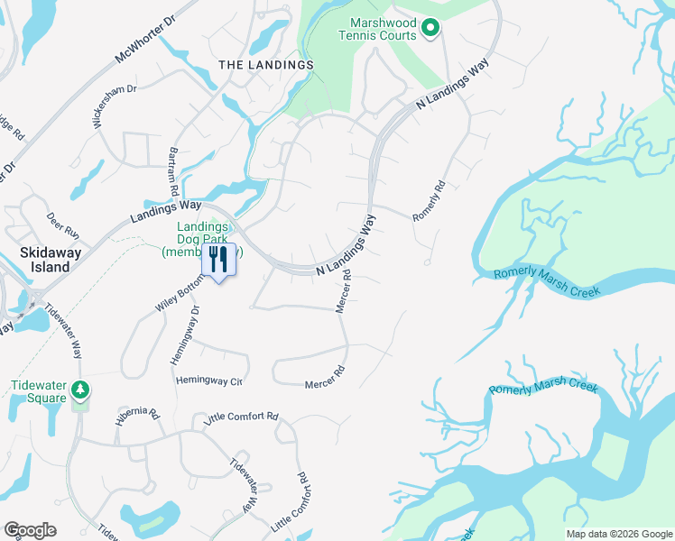 map of restaurants, bars, coffee shops, grocery stores, and more near 2 Mercer Road in Savannah