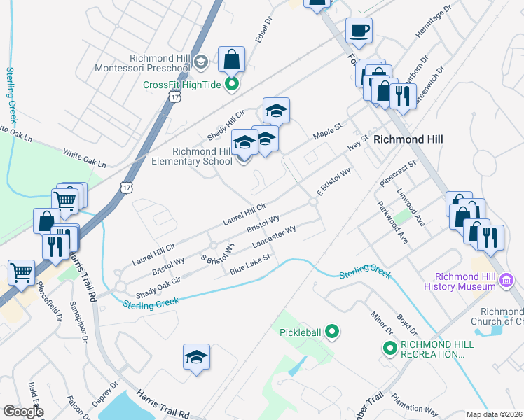 map of restaurants, bars, coffee shops, grocery stores, and more near 778 Laurel Hill Circle in Richmond Hill