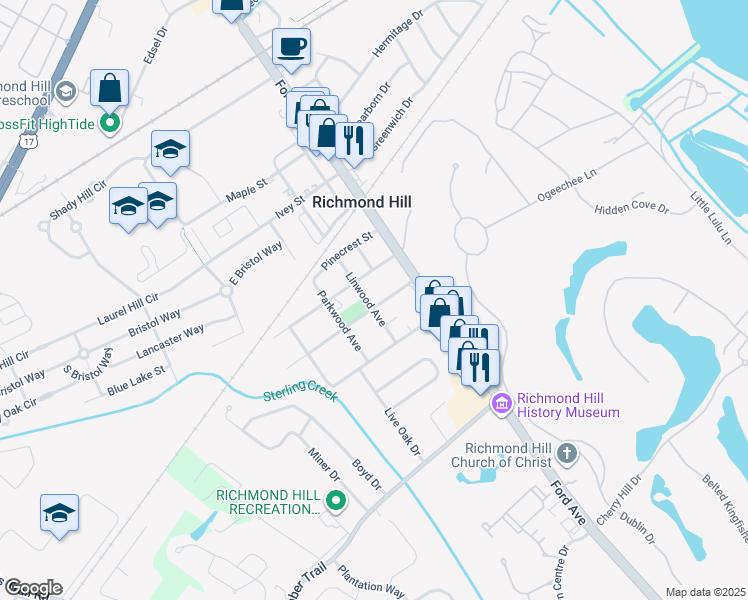 map of restaurants, bars, coffee shops, grocery stores, and more near 116 Magnolia Street in Richmond Hill