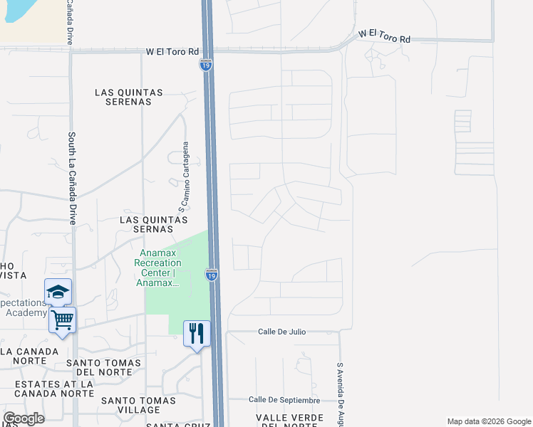 map of restaurants, bars, coffee shops, grocery stores, and more near 17376 South Paseo Murta in Sahuarita