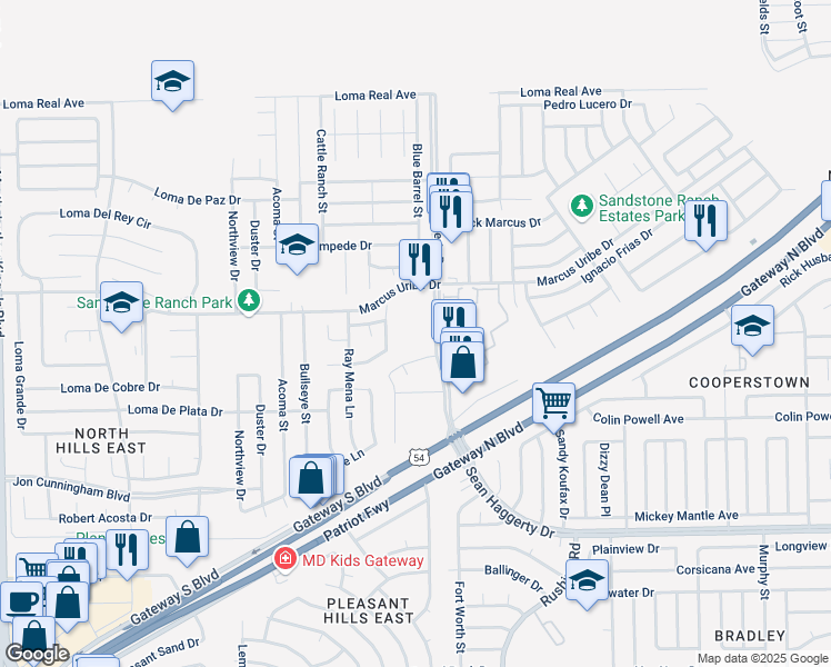 map of restaurants, bars, coffee shops, grocery stores, and more near 11169 Sean Haggerty Drive in El Paso