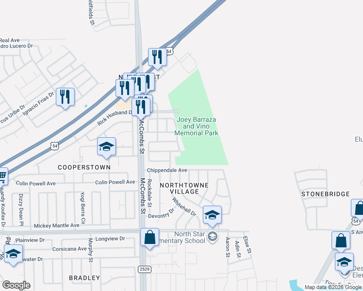 map of restaurants, bars, coffee shops, grocery stores, and more near 5918 Redstone Rim Drive in El Paso
