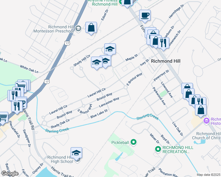 map of restaurants, bars, coffee shops, grocery stores, and more near 819 Laurel Hill Circle in Richmond Hill