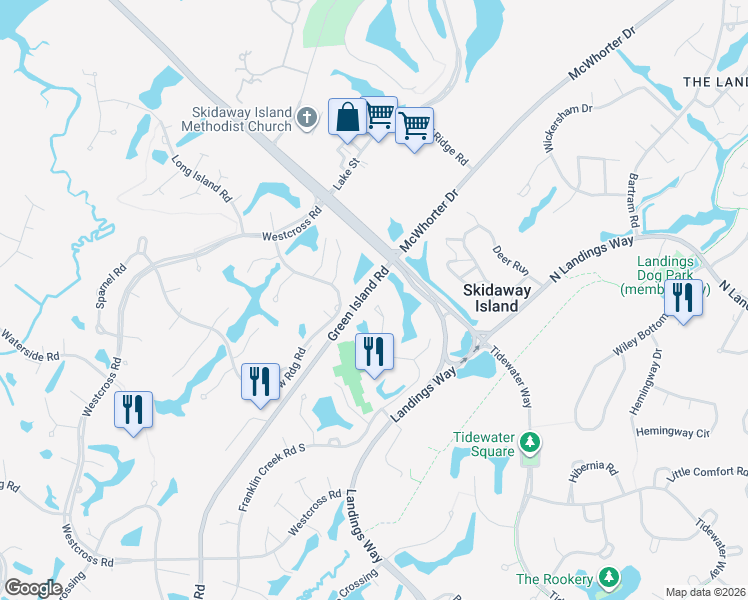 map of restaurants, bars, coffee shops, grocery stores, and more near 19 Franklin Creek Road North in Savannah