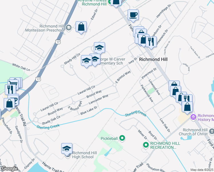 map of restaurants, bars, coffee shops, grocery stores, and more near 669 Bristol Way in Richmond Hill