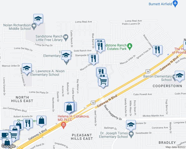map of restaurants, bars, coffee shops, grocery stores, and more near 11169 Sean Haggerty Drive in El Paso