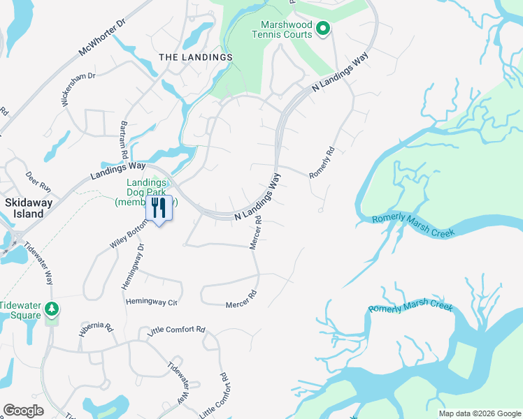 map of restaurants, bars, coffee shops, grocery stores, and more near 2 Mercer Road in Savannah