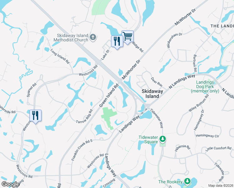 map of restaurants, bars, coffee shops, grocery stores, and more near 19 Franklin Creek Road North in Savannah