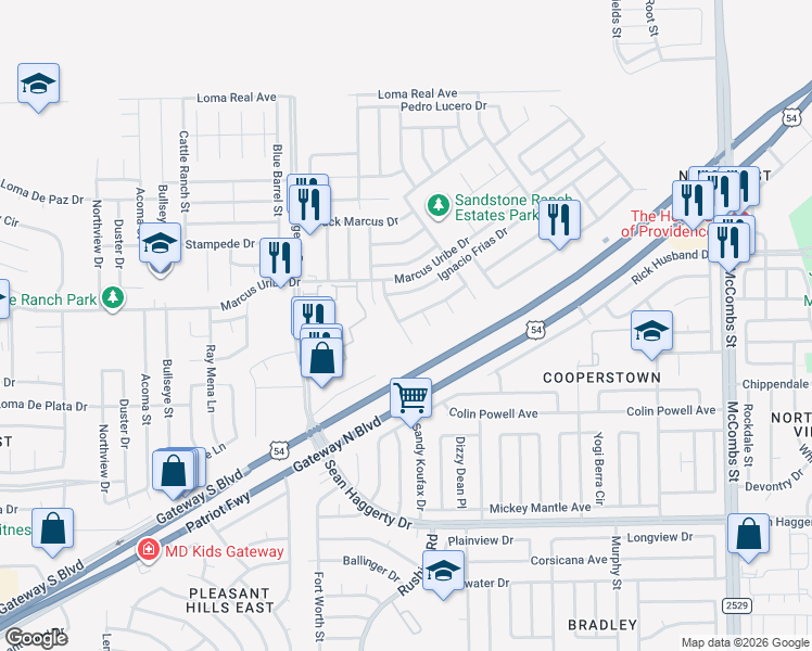 map of restaurants, bars, coffee shops, grocery stores, and more near 5332 Guillermo Frias Lane in El Paso
