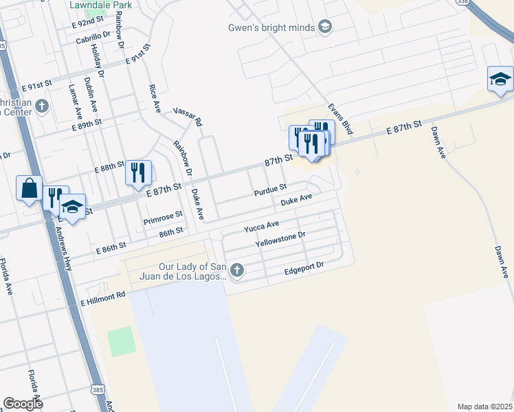 map of restaurants, bars, coffee shops, grocery stores, and more near 705 Duke Avenue in Odessa