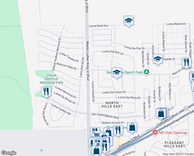 map of restaurants, bars, coffee shops, grocery stores, and more near 11137 Loma Escondida Drive in El Paso