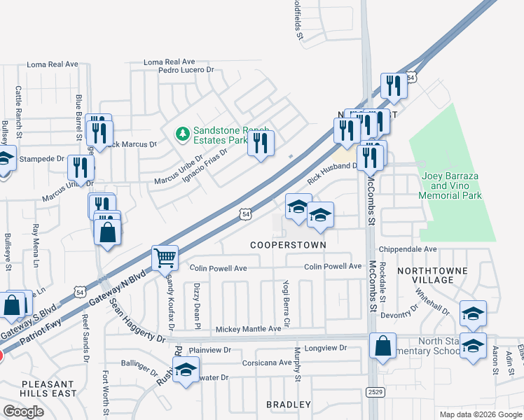 map of restaurants, bars, coffee shops, grocery stores, and more near 5541 Rick Husband Drive in El Paso