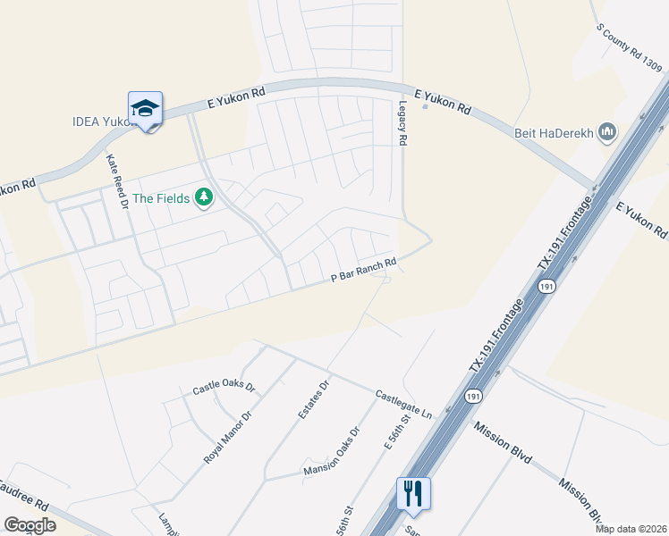 map of restaurants, bars, coffee shops, grocery stores, and more near 7412 Horton Ranch Road in Odessa
