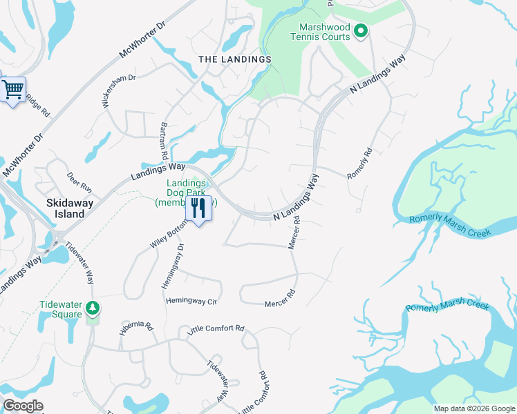 map of restaurants, bars, coffee shops, grocery stores, and more near 4 Kelsall Lane in Savannah