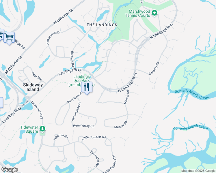 map of restaurants, bars, coffee shops, grocery stores, and more near 4 Kelsall Lane in Savannah