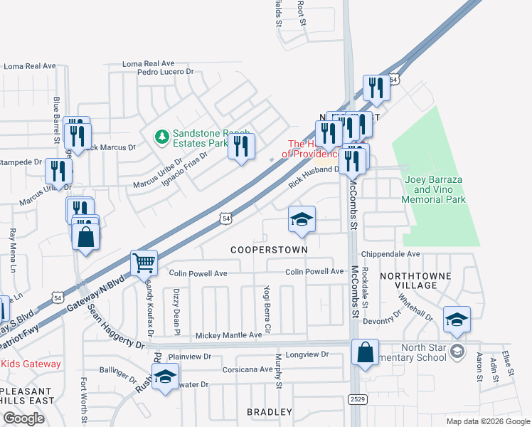map of restaurants, bars, coffee shops, grocery stores, and more near 5564 Explorer Court in El Paso