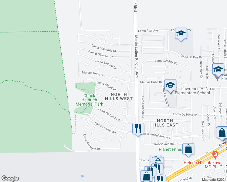 map of restaurants, bars, coffee shops, grocery stores, and more near 4344 Loma Alegre Drive in El Paso