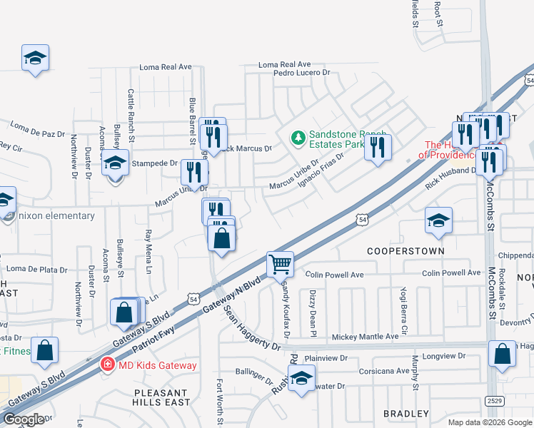 map of restaurants, bars, coffee shops, grocery stores, and more near 11333 Charles Reynolds Lane in El Paso