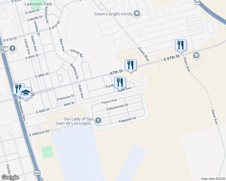 map of restaurants, bars, coffee shops, grocery stores, and more near 808 Duke Ave in Odessa