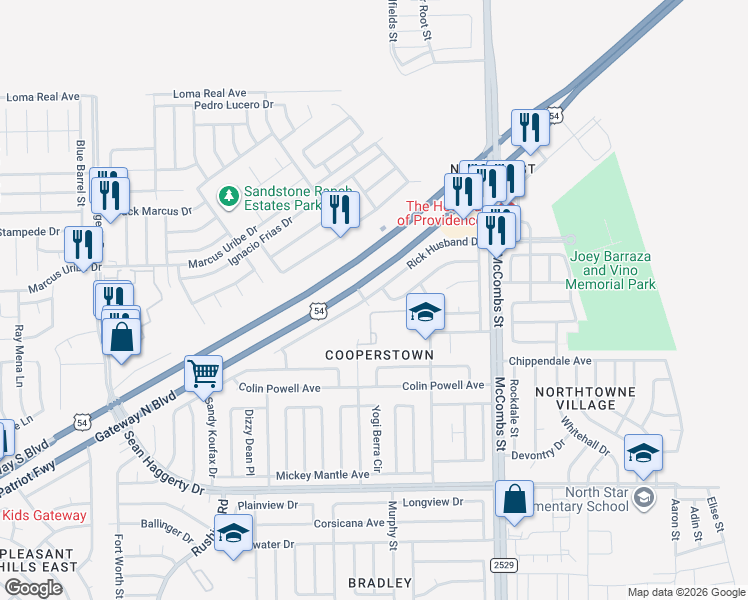 map of restaurants, bars, coffee shops, grocery stores, and more near 5564 Explorer Court in El Paso