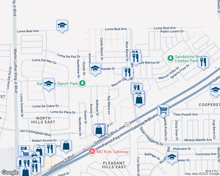 map of restaurants, bars, coffee shops, grocery stores, and more near 5001 Moon Ranch Lane in El Paso