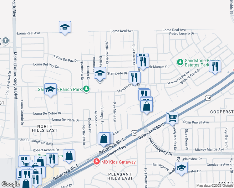 map of restaurants, bars, coffee shops, grocery stores, and more near 5001 Moon Ranch Lane in El Paso