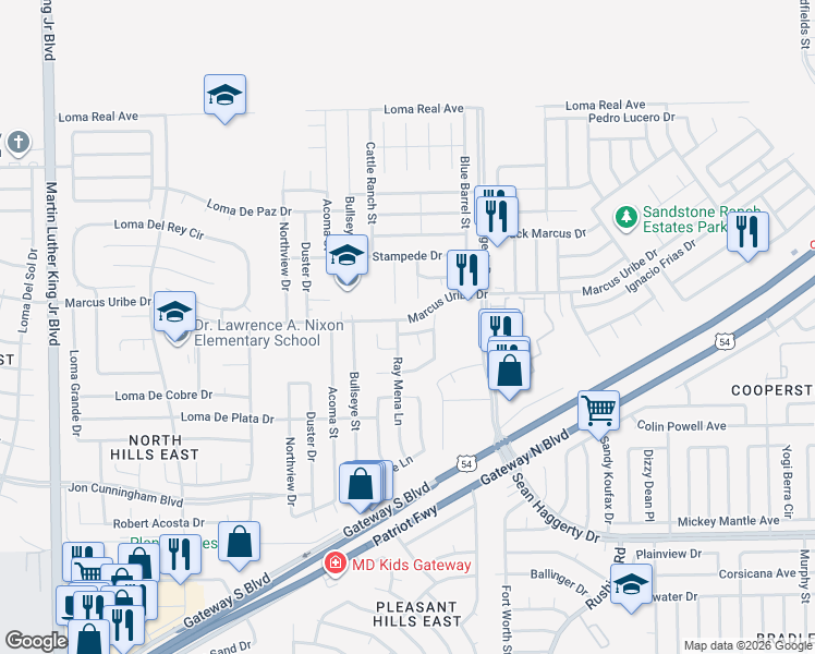 map of restaurants, bars, coffee shops, grocery stores, and more near 5001 Moon Ranch Lane in El Paso