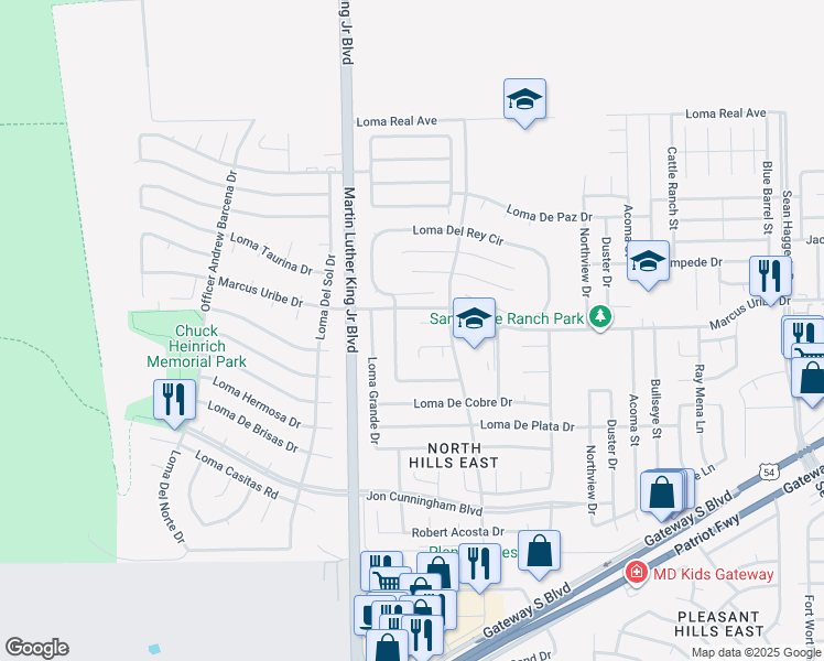 map of restaurants, bars, coffee shops, grocery stores, and more near 11137 Loma Escondida Drive in El Paso