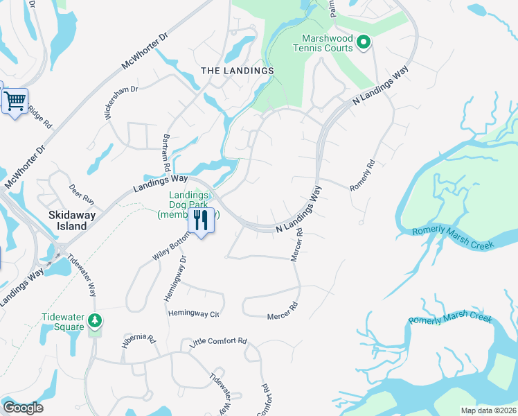map of restaurants, bars, coffee shops, grocery stores, and more near 2 Kelsall Lane in Savannah