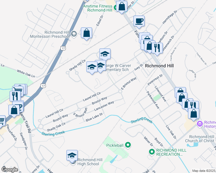 map of restaurants, bars, coffee shops, grocery stores, and more near 669 Bristol Way in Richmond Hill