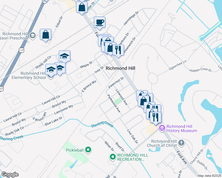 map of restaurants, bars, coffee shops, grocery stores, and more near 184 Mimosa Street in Richmond Hill