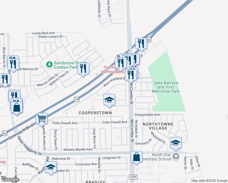 map of restaurants, bars, coffee shops, grocery stores, and more near 5729 Michael P Anderson Lane in El Paso