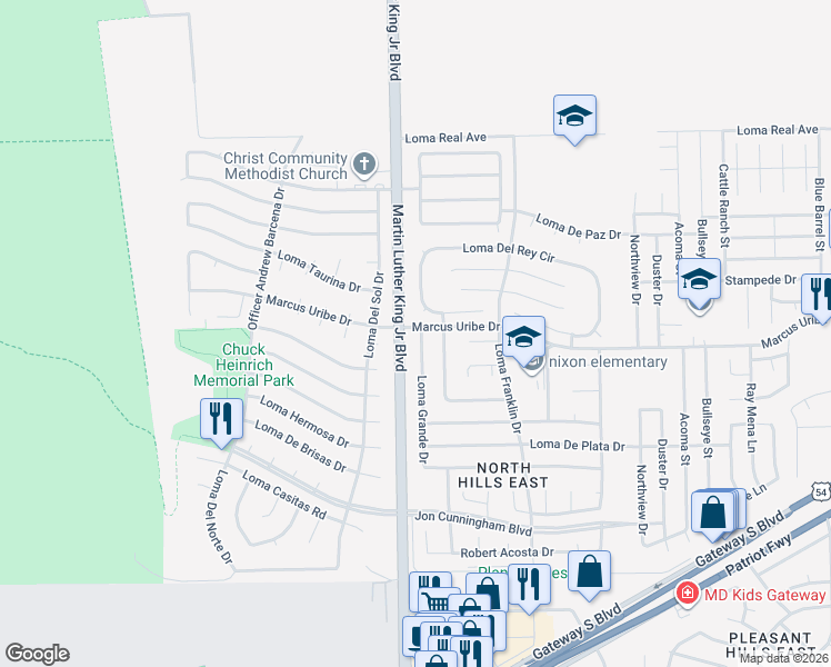 map of restaurants, bars, coffee shops, grocery stores, and more near 4613 Loma Del Rey Circle in El Paso