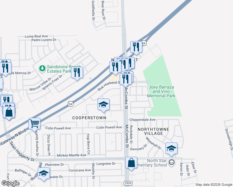 map of restaurants, bars, coffee shops, grocery stores, and more near 5733 Laurel Clark Lane in El Paso