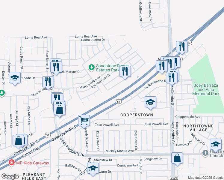 map of restaurants, bars, coffee shops, grocery stores, and more near 5440 Santiago Roque Drive in El Paso