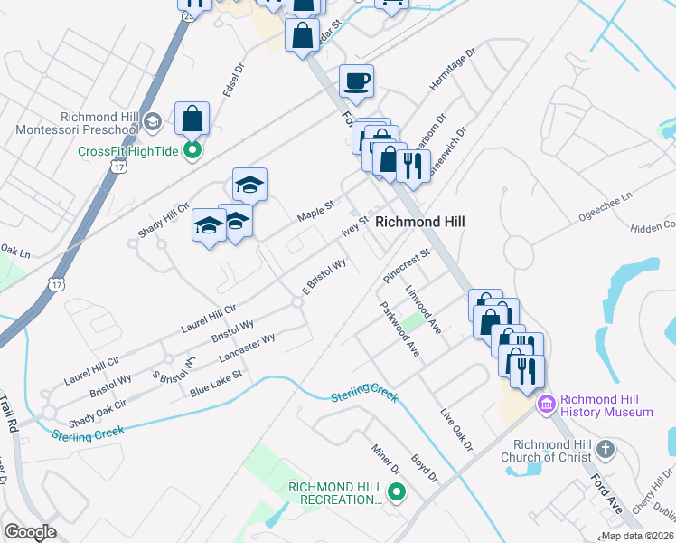 map of restaurants, bars, coffee shops, grocery stores, and more near 753 East Bristol Way in Richmond Hill