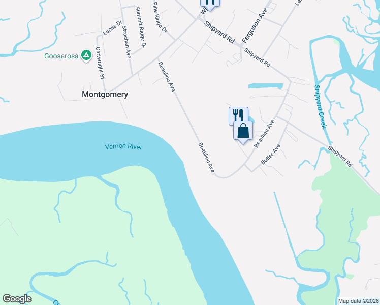 map of restaurants, bars, coffee shops, grocery stores, and more near 490 Beaulieu Avenue in Savannah