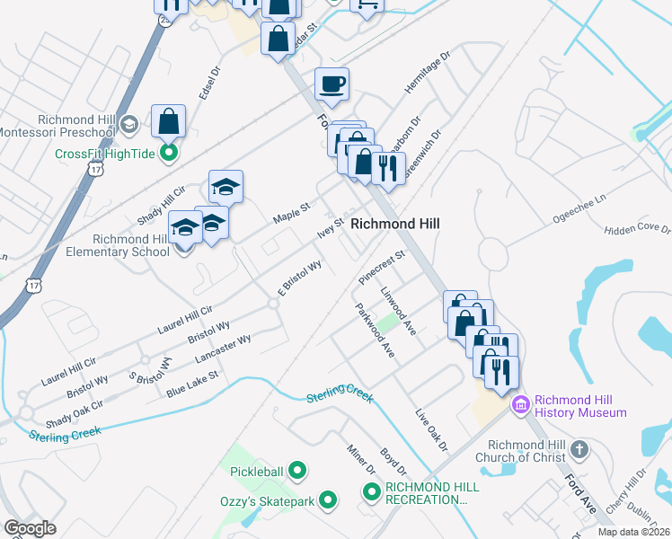 map of restaurants, bars, coffee shops, grocery stores, and more near 36 Ross Way in Richmond Hill