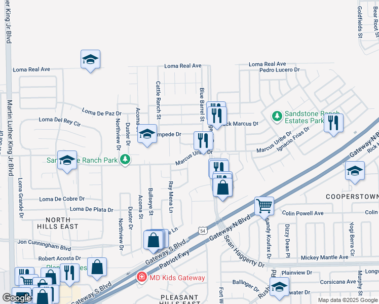 map of restaurants, bars, coffee shops, grocery stores, and more near 11217 Cactus Rose Place in El Paso