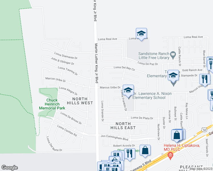 map of restaurants, bars, coffee shops, grocery stores, and more near 4601 Loma Del Rey Circle in El Paso